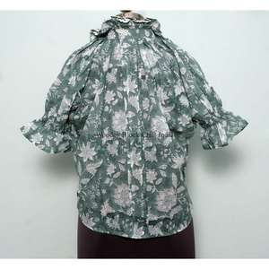 เสื้อท็อปสไตล์อินเดียลายดอกไม้หวานๆ วินเทจ คุณภาพสูงสำหรับผู้หญิง สไตล์เกาหลี เสื้อนอก ระบายอากาศได้ดี ผ้าฝ้าย 100% เป็นมิตรกับสิ่งแวดล้อม แขนทรงระฆัง - Product Image 6