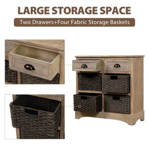 <b>Rustic</b> Two-Drawer Storage <b>Cabinet</b> with Four Classic Rattan Baskets for Dining Room Entryway or Living Room Decor - Product Image 4