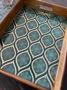 Ensemble de grands plateaux de service décoratifs en MDF avec impression émaillée, forme rectangulaire, style artisanal royal, plateau de service pour la restauration par UO - Product Image 2