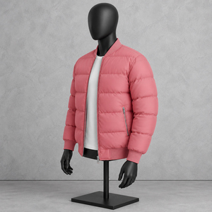 Men's <b>Pink</b> Puffer <b>Jacket</b> Stand Collar Zipper Closure Casual Windproof Autumn Wear 100% Polyester Shell Regular Fit - Product Image 4
