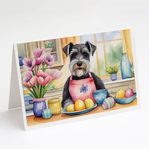 Décor de Schnauzer de Pâques fantaisiste Pack de 8 A7 Taille 5x7 Cartes de notes vierges avec enveloppes à des fins de vœux et de décoration - Product Image 1