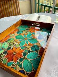 Nouveau plateau rectangulaire en émail imprimé bois tendance, ustensile de cuisine moderne et plateau de service pour restaurant, plateau décoratif en bois par UO - Product Image 2