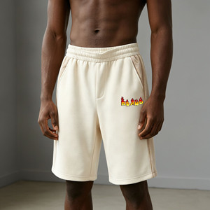 Shorts Cargo Homme Taille Élastique Haute Qualité Style Urbain Logo Brodé Personnalisé Solide Grammage Lourd Écologique Gym Bicolore - Product Image 1