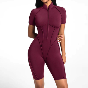 Conjunto de 2 piezas de mono de yoga para mujer, de cintura alta, sin espalda, con cremallera frontal, de secado rápido y transpirable, para gimnasio - Product Image 3