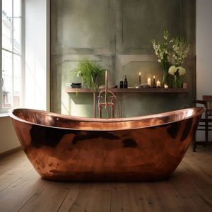 Baignoire autoportante ovale de luxe en cuivre, style rustique antique, avec robinet vintage, élément décoratif élégant pour salle de bain, pour adultes - Product Image 5