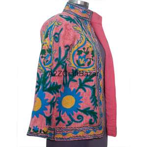 Chaqueta de Mujer Tejida a Mano con Bordado Suzani, 100% Algodón Puro, Floral, Transpirable, Suave, para Verano - Product Image 4