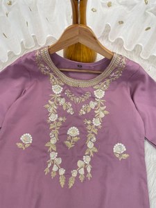 <b>Womens</b> Heavy Muslim Cotton Ankle-Length Quick Dry Embossed All Seasons <b>Kurta</b> Pant Dupatta Set Mul Dupatta 3-Piece Ethnic Wear - Product Image 3