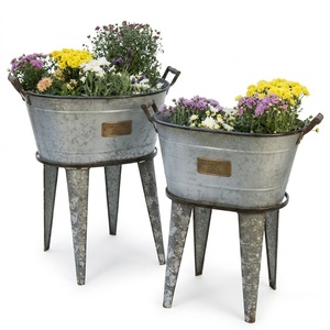 Macetas de Metal Galvanizado Estilo Rústico con Soportes Elevados, Juego de 2 Macetas de Zinc para Decoración Moderna de Interiores, Exteriores, Jardín y Balcón - Product Image 1