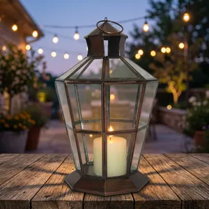 Hexagon <b>Metal</b> <b>Lantern</b> With Glass Panels Durable Home Decoration Candle Holder - Product Image 6