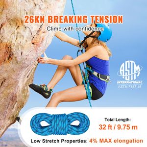 Corda Statica da Arrampicata per Esterni 25KN di Tensione di Rottura 9.7M (32ft) 10.5mm in Fibra con Moschettoni in Acciaio - Accessori per Attrezzatura da Arrampicata - Product Image 2