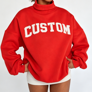 Pull tricoté oversize à col rond pour femme, sweat-shirt à col montant, pull personnalisé, fabricant en gros - Product Image 4