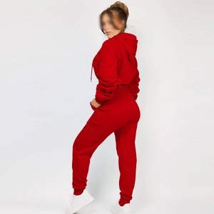 Conjunto de Sudadera Corta Roja y Pantalones Jogger para Mujer, Ropa Casual Urbana, Color Sólido, Manga Larga, Transpirable, Tejido de Punto, 100% - Product Image 3