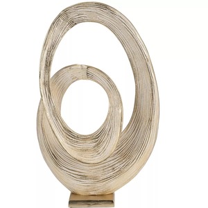 Sculpture Circulaire Abstraite Plaqué Or 20 Pouces Décoration Artistique Contemporaine Faite à la Main pour Table de Salon - Product Image 5