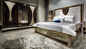 Luxury Modern <b>Solid</b> Teak <b>Wood</b> Bedroom Set King Size Bed with Mirrored Wardrobe 2 Nightstands and Designer <b>Dressing</b> <b>Table</b> Set - Product Image 3