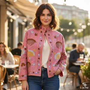 เสื้อแจ็คเก็ตผู้หญิง ผ้าฝ้ายลายปักซูซานี สำหรับฤดูหนาวและฤดูใบไม้ร่วง ลายดอกไม้ เป็นมิตรกับสิ่งแวดล้อม - Product Image 1