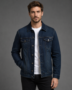 F2WIN Men's Black <b>Denim</b> <b>Jacket</b> Casual Stand Collar Washed Cotton Regular Fit Single Breasted Front Logo Waterproof Windproof - Product Image 3