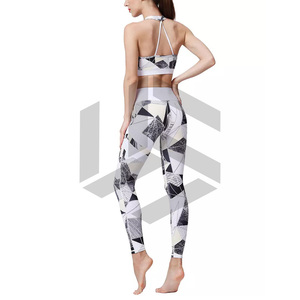 Custom Solid Lightweight Breathable Workout Yoga <b>Leggings</b> & Sports Bra Set <b>Seamless</b> Front Logo Women - Product Image 2