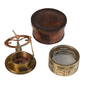 Cadran solaire en laiton nautique vintage, boussole et calendrier, Guide d'activités de plein air portable avec étui rond en cuir, cadeaux pour les proches - Product Image 3