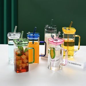 Set di 6 Bicchieri in Vetro Borosilicato di Alta Qualità, Quadrati, 6 Colori, con Coperchio per Latte, Succhi e Bevande Fredde - Product Image 4