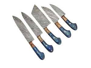 Juego de Cuchillos de Cocina de Acero de Damasco de Grado Industrial SHARP POINT TRADES, 2 Piezas, Mango de Madera, Acabado Azul, Hoja Recta, 3 Años de Garantía - Product Image 6