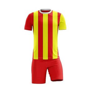 Maillot de football rayé rouge et jaune pour homme, manches courtes, polyester respirant, adulte, toutes saisons, coupe classique - Product Image 1