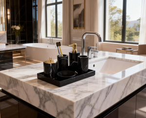 Ensemble de 6 pièces de salle de bain en marbre naturel, design de luxe pour hôtel, accessoires de salle de bain en résine, vente chaude - Product Image 3