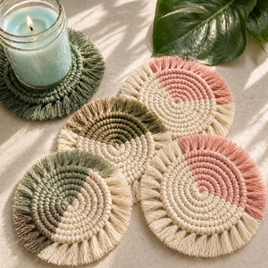 Aesthetic Handmade Macrame Coaster Boho <b>Cup</b> <b>Mat</b> Perfect for Coffee Tea and Table Protection Use Wholesale From India - Product Image 2
