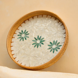 Plateau en rotin de forme ovale avec incrustations de nacre, article de décoration pour la maison, de qualité supérieure et très vendu, plateau à fruits créatif - Product Image 6