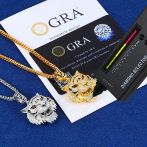 Colgante de Cabeza de Tigre de Moissanita, Plata de Ley 925, Colgante de Animal, Colgante Esmaltado de Cabeza de Tigre Estilo HipHop, Joyería Esmaltada Hecha a Mano - Product Image 6