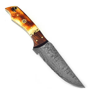 Navaja de bolsillo plegable de acero de Damasco OEM personalizable, hecha a mano, con mango de cuerno, estilo botón de presión, para camping al aire libre, bricolaje, 3 años de garantía. - Product Image 4