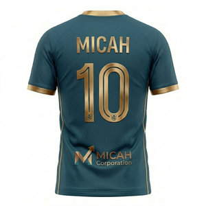 Camiseta de fútbol personalizada premium para hombre de Micah Corp, color verde azulado y dorado – Uniforme de equipo de malla transpirable y ropa deportiva de alto rendimiento - Product Image 2