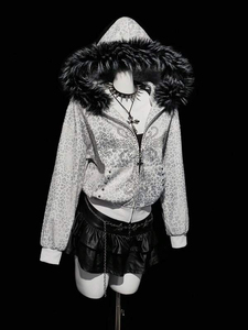 Women Solid Casual Breathable Lined Hooded Zip Front Acid Wash Sweatshirt with Faux <b>Fur</b> <b>Trim</b> Knitted Windproof Winter Wear - Product Image 6