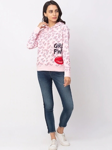 Sudadera con Capucha para Mujer, Estampado de Corazones Rosados, Corte Regular, Tejido de Algodón, Estilo Casual Otoñal - Product Image 1