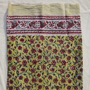 Hand Block Print Cotton <b>Sarong</b> Pareo Yellow Floral Beach Wrap Women Summer Swimwear Cover Up Boho Handmade Scarf - Product Image 1