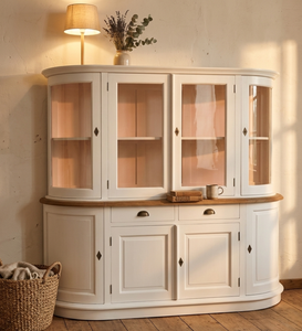 Pedroza Eco-Friendly Durable Elegant <b>Storage</b> <b>Cabinet</b> Solid Wood Curved Design Natural <b>White</b> Finish Glass Doors Dining Room - Product Image 1