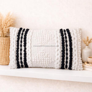 Natural Lumbar Geometric Design Tufted Bohemian Cushion Covers Eco-Friendly White 30x50 Boho Pillow Case with Tassel - Product Image 5