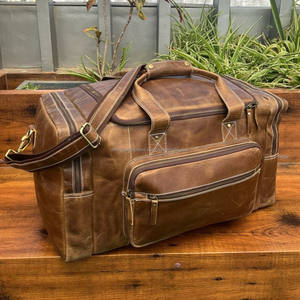 Duffle de gimnasio de cuero de grano completo, bolsas de lona de viaje para la noche, lona de mano de cuero de vaca con correa de hombro ajustable - Product Image 4
