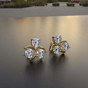 Boucles d'oreilles de luxe à trois pierres en diamant de laboratoire, plaqué or 9 carats, certifiées IGI, taille ronde en grappe, pour femme, bijoux fins - Product Image 3