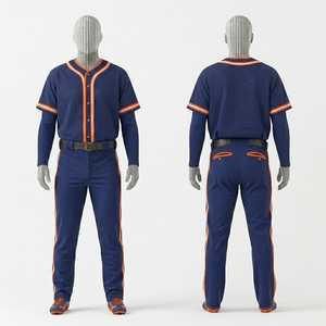 Ensemble uniforme de baseball personnalisé pour homme – Maillot et pantalon en maille rayée bleu marine et orange, respirant, sublimé, pour toutes les saisons, coupe classique - Product Image 1