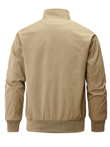 Mego Industry Herren Casual Bomberjacke Stehkragen Reißverschluss Atmungsaktiv Winddicht Khaki Einfarbig Geometrisches Muster Herbst Canvas - Product Image 5