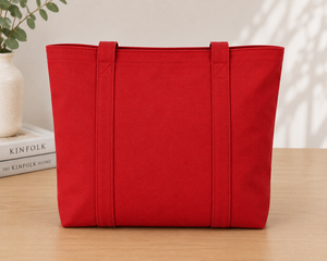 <b>Red</b> Canvas Tote Bag With <b>Bow</b> Embroidery Solid Color Minimalist Style All Seasons Shopping Bag - Product Image 6