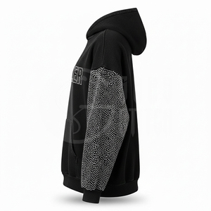 Acid Wash Hoodies Men Custom Rhinestone Hoodies Low Moq Manufacturer Hoodies 100% Cotton <b>Fleece</b> Men <b>Black</b> Hoodies Pullover - Product Image 2
