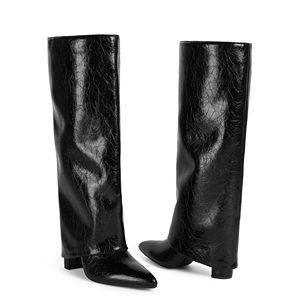Wholesale <b>Ladies</b> Autumn Winter <b>Knee</b> <b>High</b> <b>Boots</b> Plus Size Lace Up Square Heel Women Shoes Crystal Embroidery <b>Black</b> Pakistan Made - Product Image 2