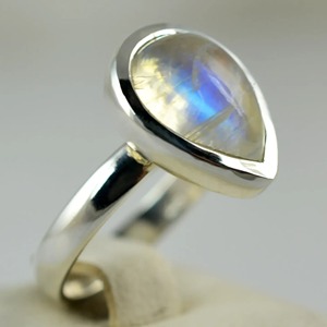 Rainbow Moonstone <b>Ring</b> 925 Sterling <b>Silver</b> Handmade <b>Statement</b> Promise <b>Ring</b> for Women Boho Pear June Birthstone Jewelry - Product Image 5