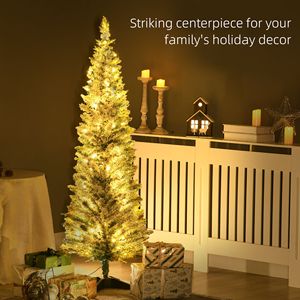 Albero di Natale Artificiale Sottile da 1,5 m con Rami Realistici e Luci LED Bianco Caldo, Albero di Natale Artificiale Verde a Matita - Product Image 4