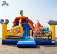 Aire de jeux gonflable commerciale Lilytoys sur le thème des camions de construction, ville de loisirs gonflable sur le thème des excavatrices pour les fêtes d'enfants et les parcs d'attractions