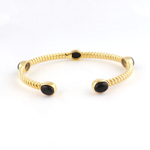 Modern cuff jewelry oval cabochon green onyx black onyx adjustable <b>bracelet</b> brass 18k gold plated twisted band stacking <b>bracelet</b> - Product Image 6