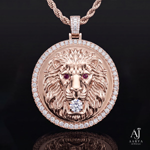 Collier pendentif Lion en acier inoxydable avec moissanite, bijou rond en forme de tête de Lion pour homme, cadeau - Product Image 4