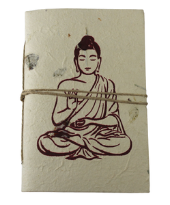 Premium Front Hand Printed By Silver Screen Ganesha Buddha Hemp <b>Leaf</b> With Flower Petals And Grass <b>Light</b> White Notebook - Product Image 1