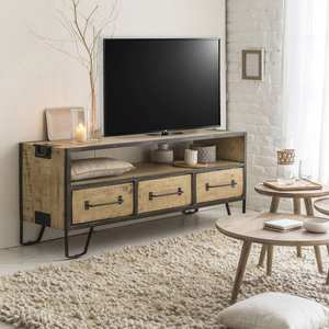 Meuble TV Vandana Mira Flux en bois de manguier avec 3 tiroirs - Meuble TV - - Product Image 1